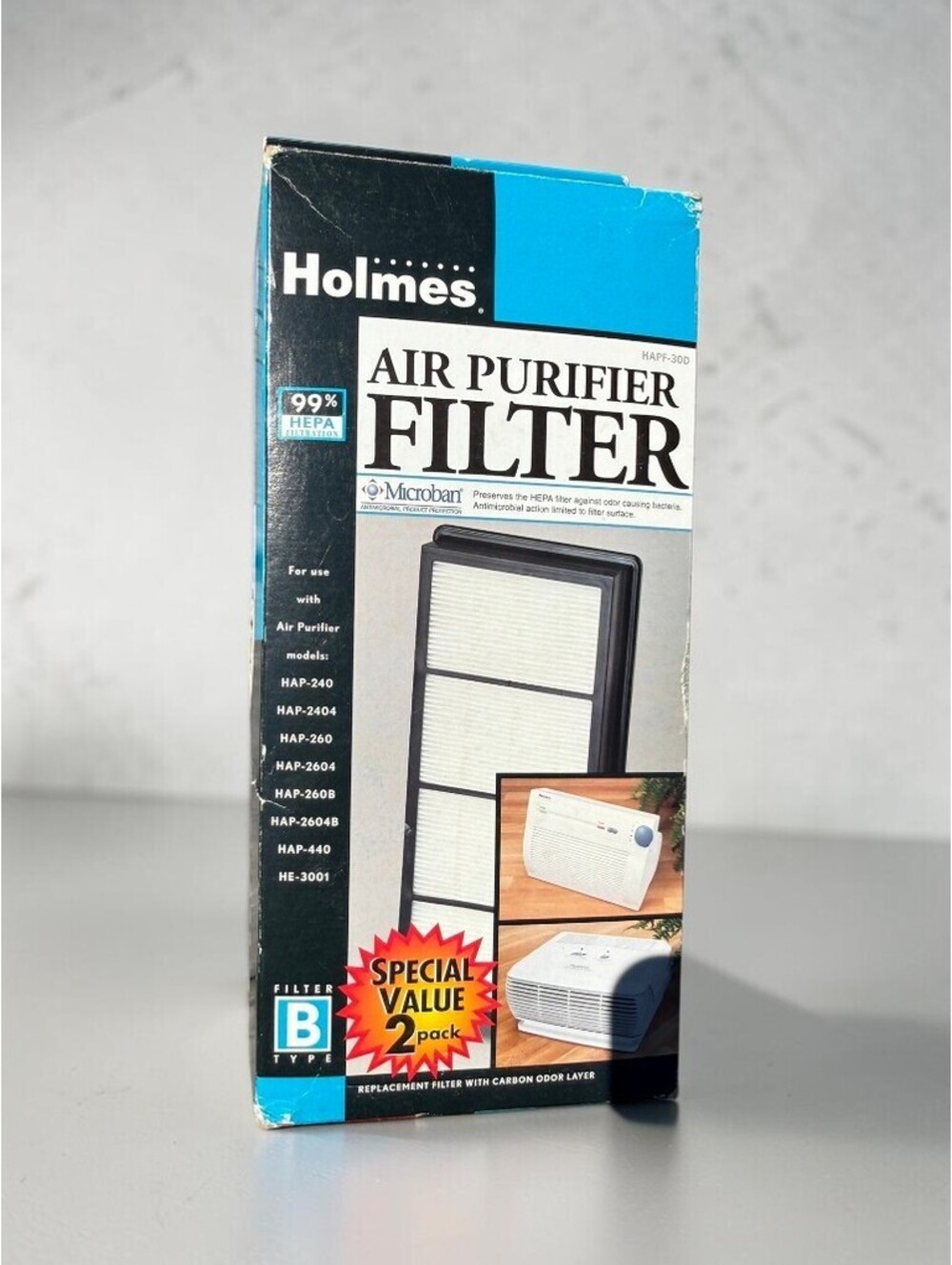 Holmes‎ HAPF-30D Air Purifier Filter Type B 2 Pack HEPA Carbon Open Box